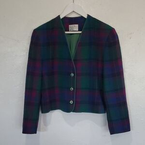 Vintage Pendleton Women's Plaid Blazer in Green, Blue, and Purple